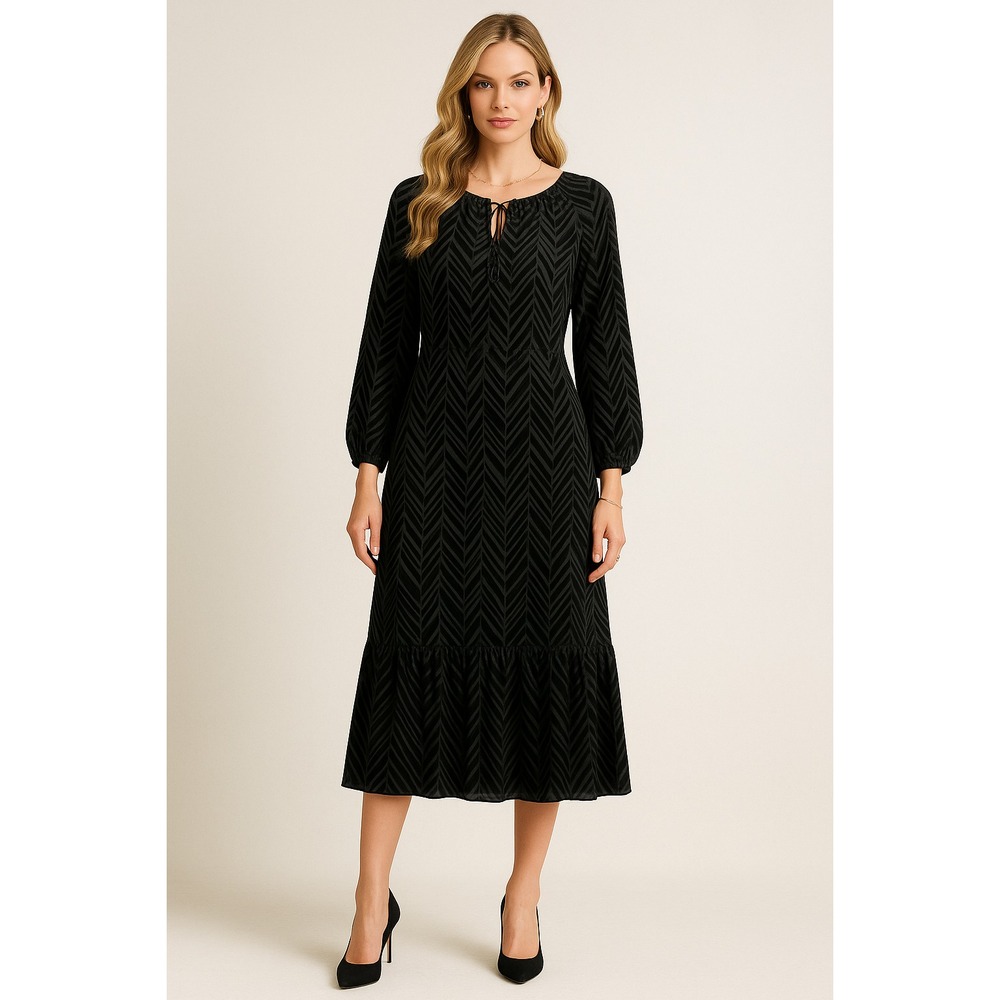 Jones New York Dress Womens 16 Black Gray Velvet Burnout Tiered Whimsigoth Flowy